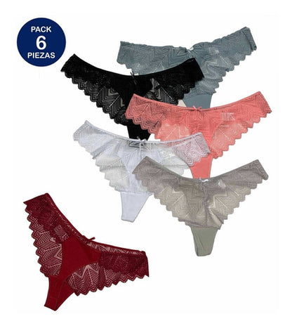 Panty Sexy De Encaje Pack De 6 Pzas Con 6 Colores Diferen