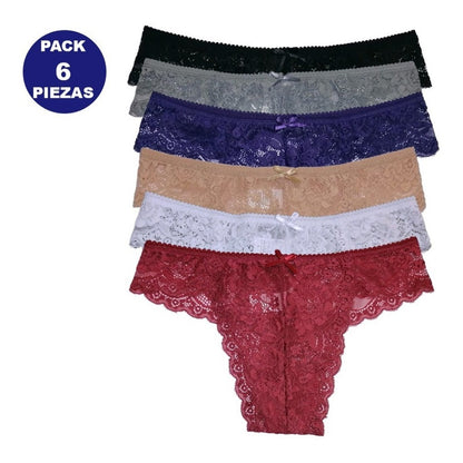 Tanga Sexy Encaje Mujer Pack De 6 Pzas, 6 Colores Diferentes