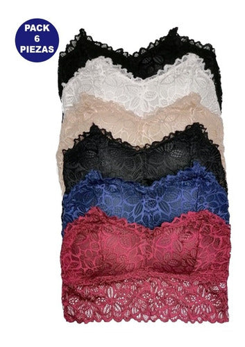 Sexy Bralette Encaje Pack Con 6 Piezas En 6 Diferentes Color