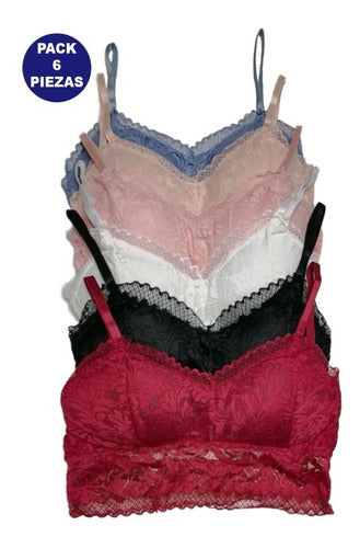 Sexy Bralette Encaje Pack Con 6 Piezas En 6 Diferentes Color