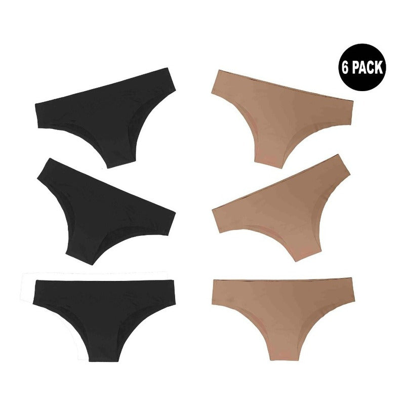 Pantaleta Sin Costuras (invisible) Pack 6 Pzas 3negro/3camel